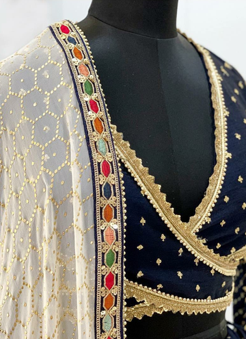 Navy Blue Faux Georgette Lehenga With Embroidery Work